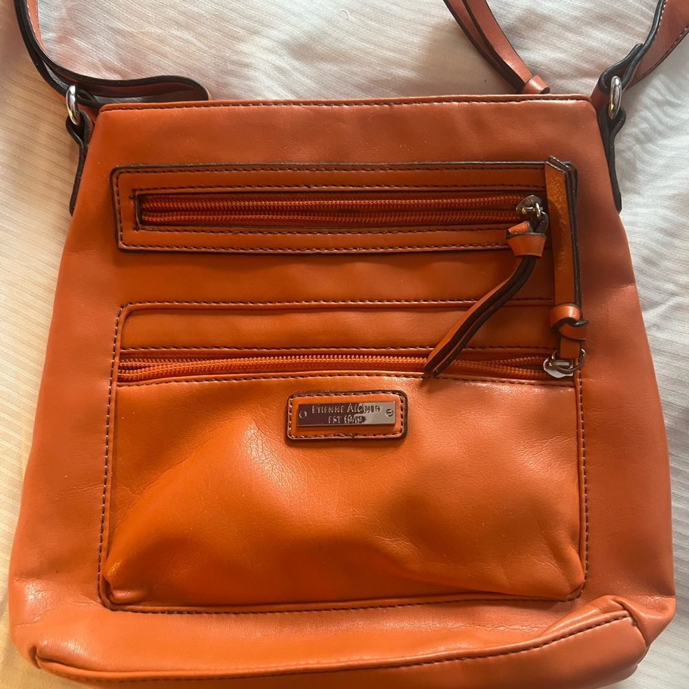 Vibrant Orange Leather Crossbody Bag with Glossy Finish NWOT